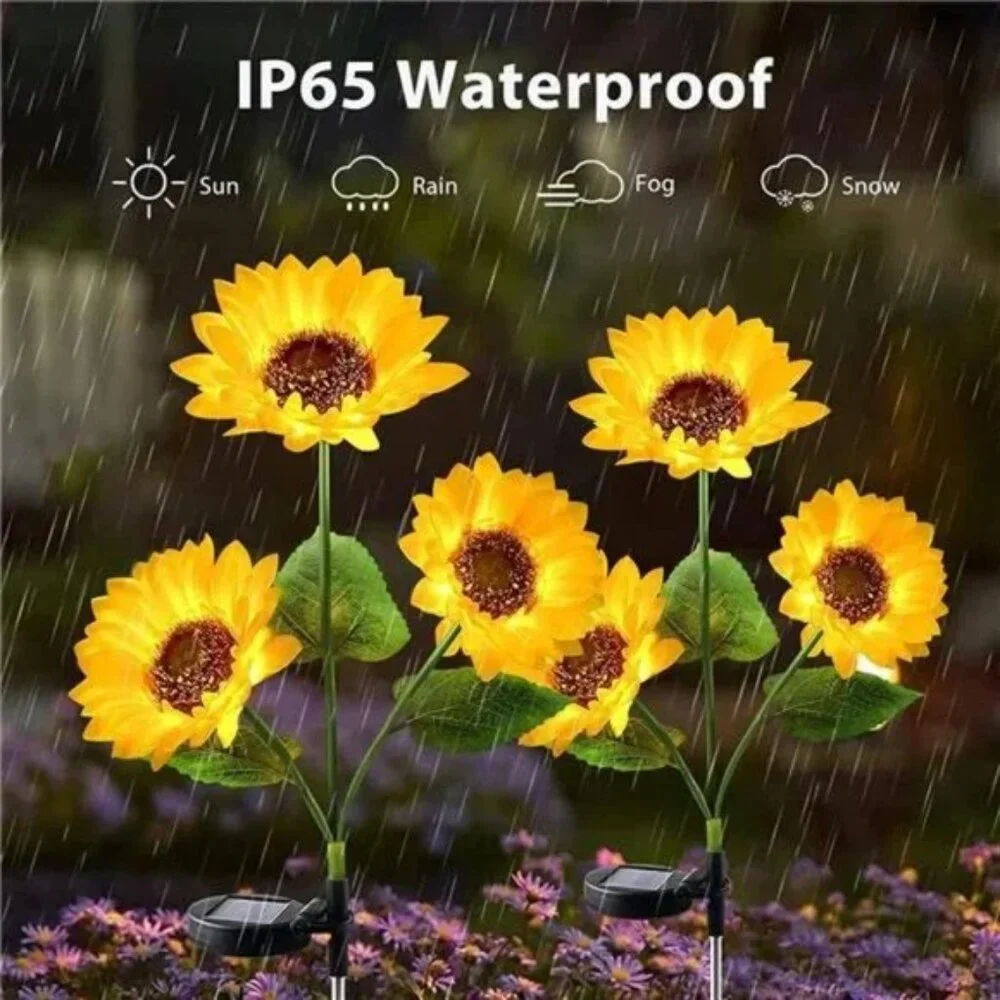 2 PACK Waterproof Solar Powered Sunflowers LED Light for Outside Garden